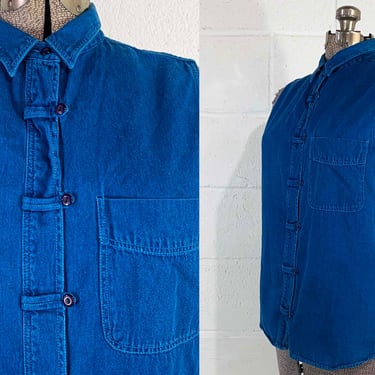 Vintage Denim Sleeveless Shirt L.A. Blues Collared Button Up Front Summer Large Medium 1990s Y2K 