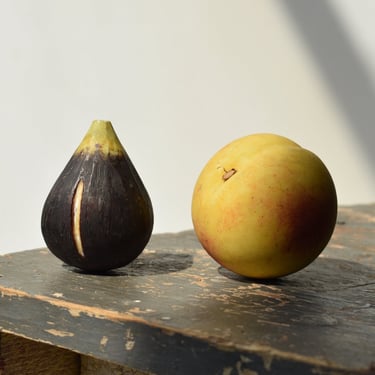 Vintage Carved + Painted Alabaster Fruit, A Pair, Circa 1950s