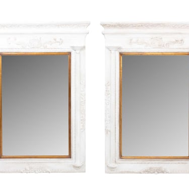 Pair of Large White and Gold Architectural Mirrors