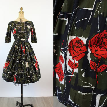 1950s A MELODY DRESS rose print cotton dress xxs  | new spring 