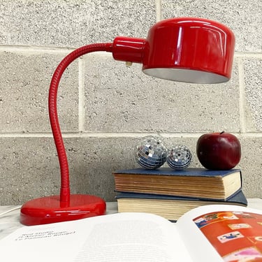 Vintage Desk Lamp Retro 1980s Contemporary + Adjustable Gooseneck + Red + Metal + Mood Lighting + MCM + Home and Table Decor 