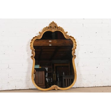 Romweber Louis XV French Rococo Carved Gold Lacquered Satinwood Framed Wall Mirror, Circa 1920s