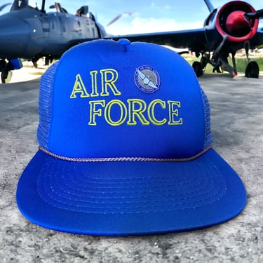 Vintage Air Force Hat Blue Foam Mesh Trucker Snapback With Pin 