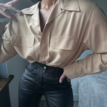 vintage silk double breast pocket blouse 