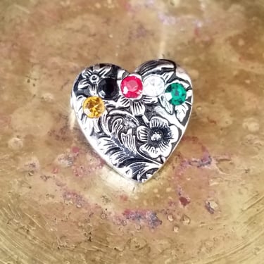 Sweet Heart Pin~Valentine Brooch~Colorful Rhinestones~Vintage brooch~Metal Pin~Scatter Pin~Love & Friendship~JewelsandMetals. 