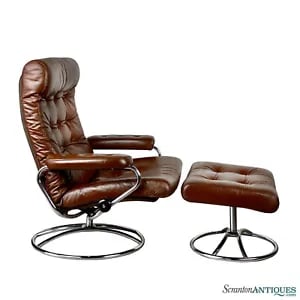 Vintage Scandinavian Ekornes Stressless Brown Leather Lounge Chair