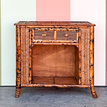 Tortoiseshell Rattan Nightstand