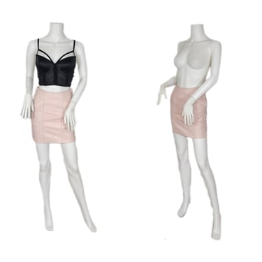 1980's Pale Pink Leather Mini Skirt I Sz Sm I W: 26