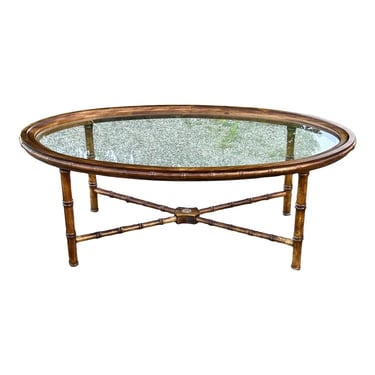 Vintage Faux Bamboo Oval Regency Style Coffee Table 