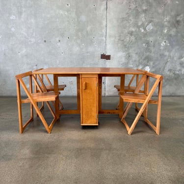 Vintage Drop Leaf Dining Table w/ 4 Nesting Chairs