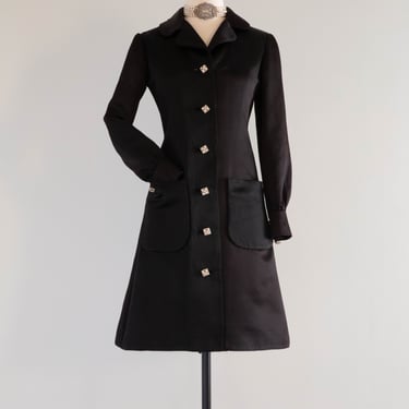 Vintage Late 1960's Oscar De La Renta Black Evening Coat / Small