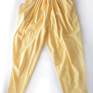 1980's Yellow Trousers & Matching Wide Belt, Pleats, LARGE, Soft 100% Cotton Pastel Yellow Baggy Pants New Wave Punk Rock 1970's 