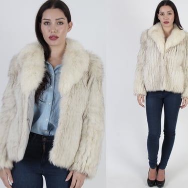 80s Saga Fox Coat Arctic Blue Fur Shawl Collar Apres Ski Stroller Jacket 
