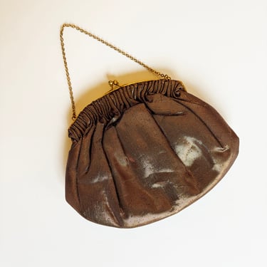 Vintage Copper Lame Handbag/ 30s Deco Metallic Purse Evening Bag 