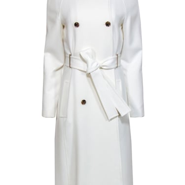 Karen Millen - White Double Breasted Belted Longline Coat Sz 6