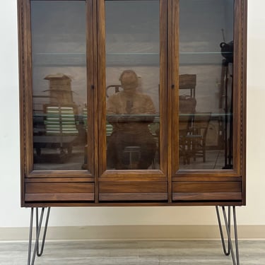 Mid-Century Modern Display Case / Bookcase With Lights On Hairpin Legs (SHIPPING NOT FREE) 