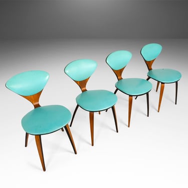 Set of Four (4) Dining Chairs by Norman Cherner for Plycraft in Teal Fabric, USA, c. 1964 
