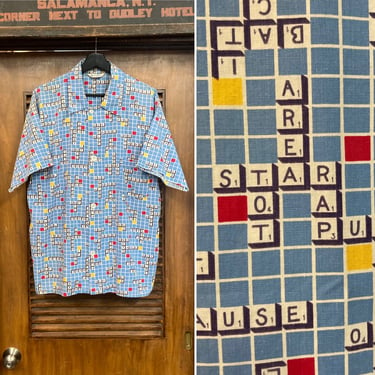 Vintage 1950’s Atomic Scrabble Game Cotton PJ Rockabilly Shirt, 50’s Vintage Clothing 