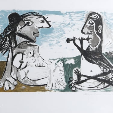 Femme Assise et Joueur de Flute, Pablo Picasso (After), Marina Picasso Estate Lithograph Collection 