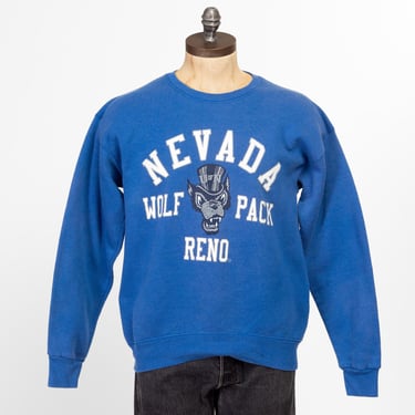 Large 90s University Of Nevada Wolf Pack Sweatshirt | Vintage Blue NCAA Football Graphic Crewneck Sweater 