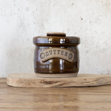 Vintage Butter Crock with Lid, Stoneware Butter Storage 