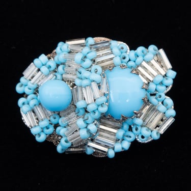 Miriam Haskell Blue Beaded Flower Brooch