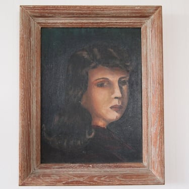 Original Vintage 1948 DAVID MACK Portait PAINTING 20x16" Framed, Woman Female Face Wavy Hair Mid-Century Modern Art folk eames knoll era 