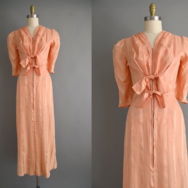 vintage 1940s Dress | Peach Pink Lingerie Zip Up Dress | Medium 