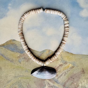 Rare Vintage Mignon Faget Sterling Silver Clam Shell Heshi Bead Choker Necklace 