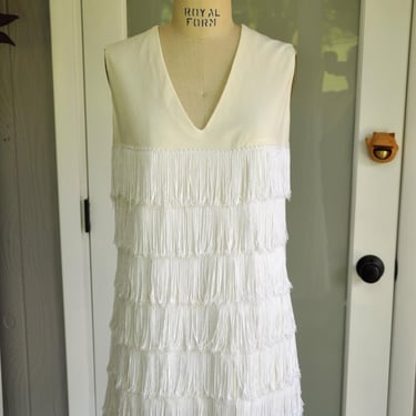 vintage late 1960s ivory white fringe mini party dress XS/S 