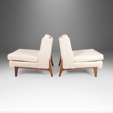 Set of Two (2) Bespoke Slipper Chairs After Edward Wormley in Newly Upholstered Boucle, USA, c. 1960's 