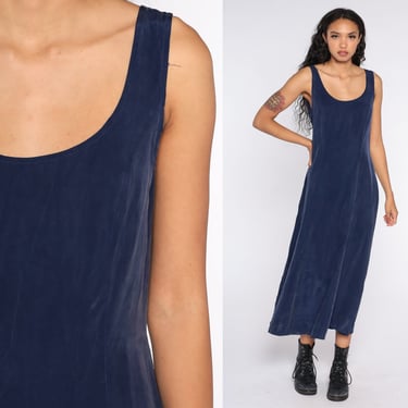 Long Blue Dress 90s Grunge Maxi Dress Sleeveless Dress Tank Dress Navy Blue Plain Bohemian Vintage Normcore Full Length 1990s Dress Small 6 