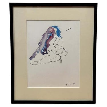 &quot;Blue Hair Woman and a Bird&quot; Minimalist Watercolour #3 by Christopher Paul Cobb