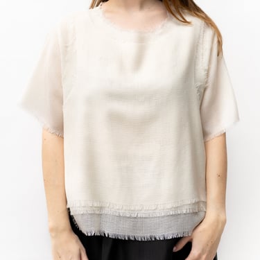 White Net Cropped Layered T-Shirt