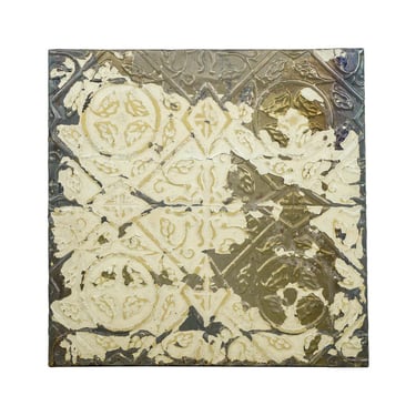 Handcrafted Tan Distressed Vine Quadrant Antique Tin Wall Panel