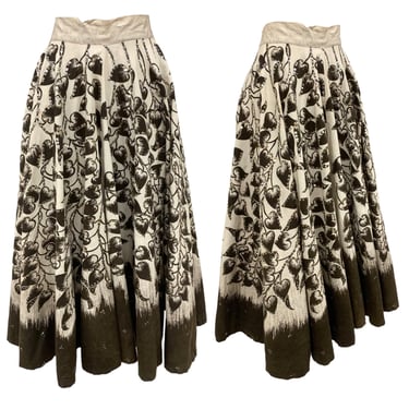 Vtg Vintage 1950s 50s Mexican Souvenir Ivy Print Sequin Detail Full Circle Skirt 