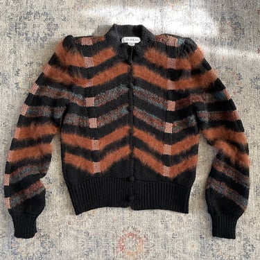 Vintage 1980’s dramatic cardigan sweater | cinnamon angora, copper lurex, gorgeous quality, S 