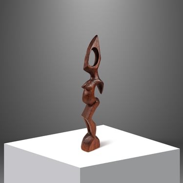 Substantial (2 ft) Mid-Century Modern Abstract Pregnant Humanoid Sculpture Carved from Solid Mahogany, West Africa, c. 1970's 