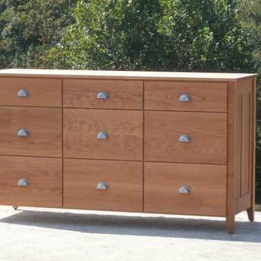 X9330p *Hardwood 9 Drawer Dresser, Flat Paneled Ends, Overlap Drawers, 60" wide x 20" deep x 35" tall - natural color 