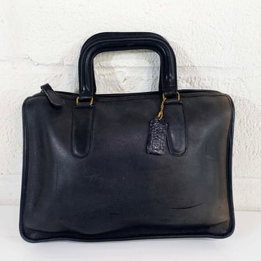 Vintage Coach Style Leather Tote 80s 1980s Black Legacy Briefcase Bag Minimalist Shoulder Purse Handbag New York Brass Hardware 