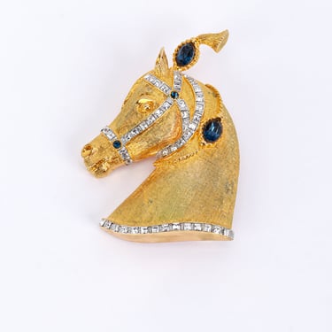 Gold & Blue Carnival Horse Brooch