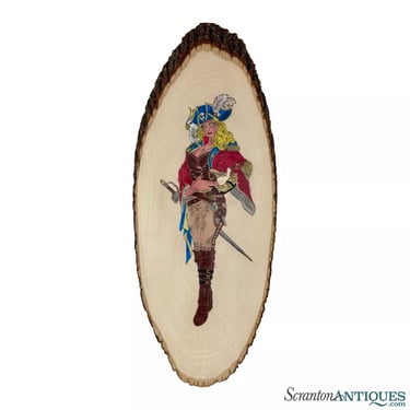 Vintage Traditional Hand Painted Live Edge Slab Women Pirate Wench Wall Plaque