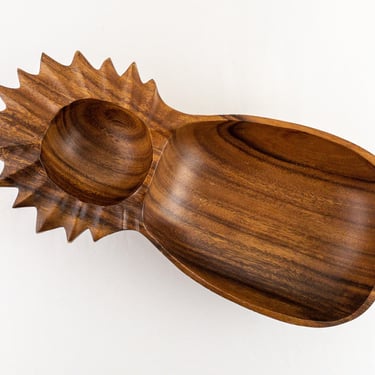 Vintage Monkeypod Wood Pineapple Shaped Divided Bowl, Tiki Bar Decor, Hawaiin Luau Party Fruit Bowl 