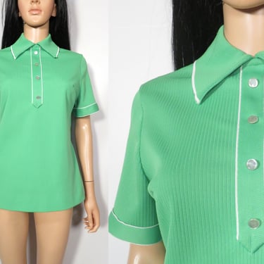 Vintage 60s/70s Mod Lime Green Top Size L 