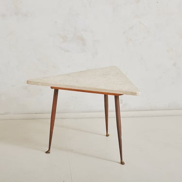 Petite Marble + Brass Triangular Coffee Table, Italy 1970s