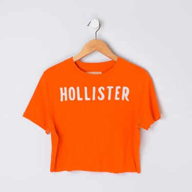 Vintage Y2k Hollister Cropped T-Shirt - stitched lettering, orange, 2000s, crop top, surfer - Women's M 