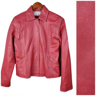 Vintage Y2K Saguaro Leather Zip Up Lined Jacket Size Large Lipstick Glitter Red 