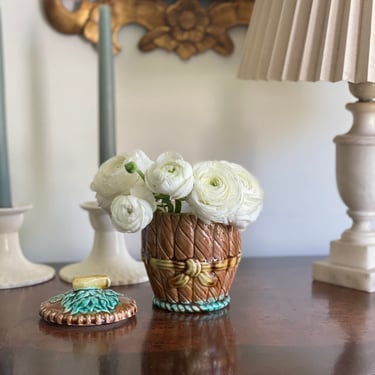 19th century French majolica tobacco jar