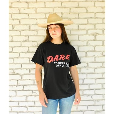 D.A.R.E. Shirt // vintage 80s black DARE boho tee t-shirt t top blouse thin hippy // S/M 