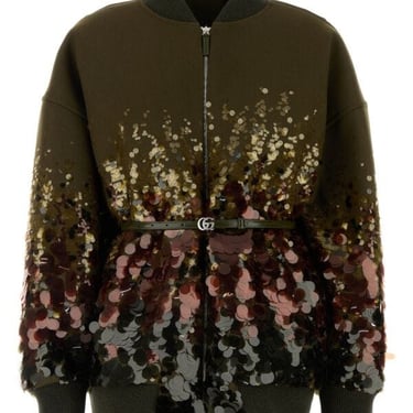 Gucci Women Embellished Wool Bomber Jacket